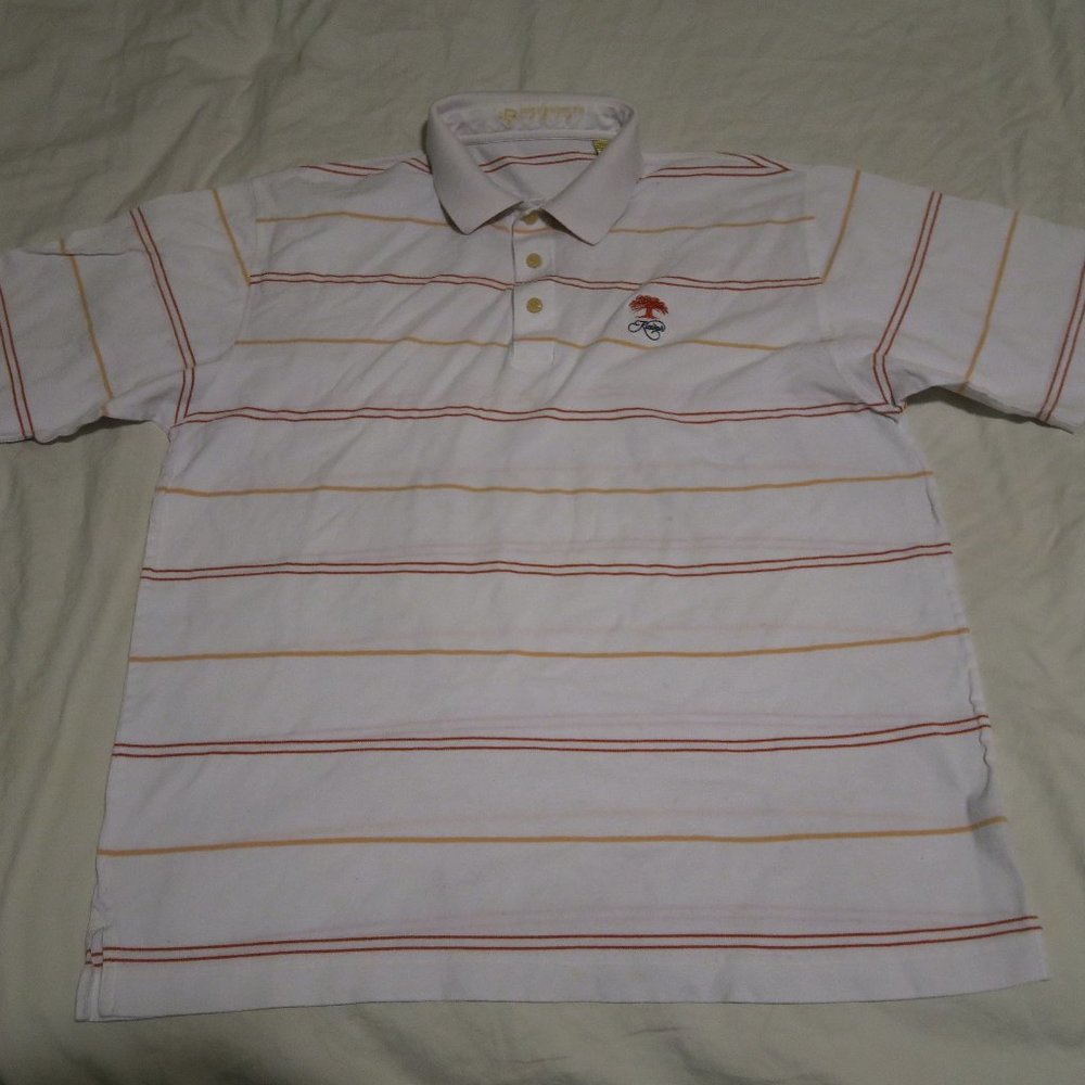 Joey Rodolfo Golf Polo The Ocean Course Kiawah Striped White Orange Large 1879